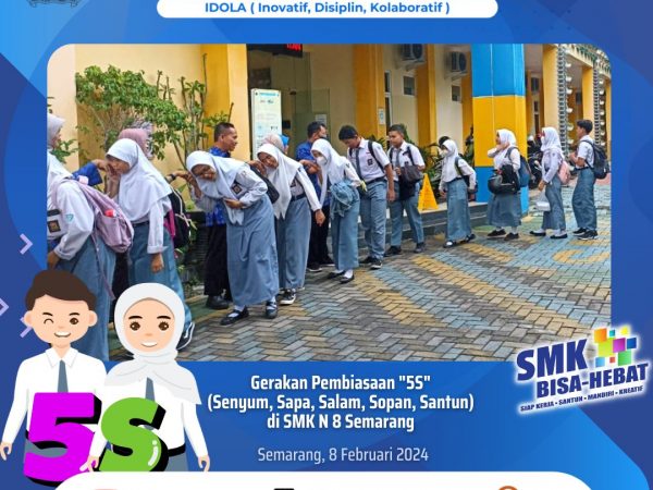 Gerakan "5S" Mewarnai Kehidupan Sehari-hari di SMK Negeri 8 Semarang: Senyum, Sapa, Salam, Sopan, Santun